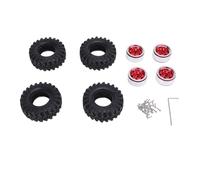 1.0 Oval Wheel Hubs & Tires Set for 1/24 Scale Climbing Car | Aluminum Alloy Hub & Rubber Tire for Off - Road Driving/Rock Crawling | 4PCS with Wrench & Screws (Red)