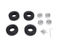 1.0 Oval Wheel Hubs & Tires Set for 1/24 Scale Climbing Car | Aluminum Alloy Hub & Rubber Tire for Off - Road Driving/Rock Crawling | 4PCS with Wrench & Screws (Silver)