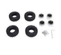 1.0 Oval Wheel Hubs & Tires Set for 1/24 Scale Climbing Car | Aluminum Alloy Hub & Rubber Tire for Off - Road Driving/Rock Crawling | 4PCS with Wrench & Screws (Black)