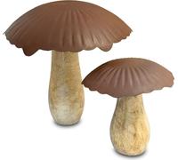 1.05 Mangue Bois Champignons en set de 2 - env. 15x15 cm + 10x9 cm - Champignon en bois de mangue et rouille