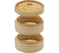 1.06 Cuiseur vapeur en bambou 3 pièces - env. 20 x 15 cm - Cuiseur vapeur en bambou pour riz, dim sum, etc.