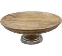 1.06 Mangue Assiette décorative sur pied en aluminium - env. Ø 30 cm x 12 cm - Coupe en bois naturel