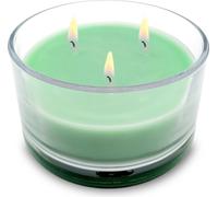 1.09 Bougie 3 mèches en verre - env. 13 x 8 cm - non parfumée - Couleur : vert