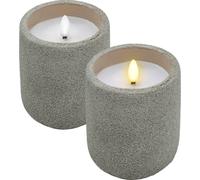 1.09 Bougie LED en céramique aspect béton - set de 2 - env. 10x9 cm chacune - avec minuterie (gris / vert)