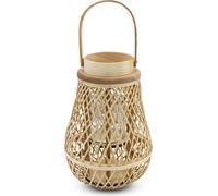 Lanterne en bambou avec verre à bougie - 46 x 23 cm - Photophore en bois avec arceau à suspendre - Bougeoir décoratif à suspendre pour l'intérieur, le jardin, le balcon