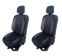 1 + 1 housses de siège avant conçues pour s'adapter à Iveco Daily 2015 + velours noir éco cuir et fils rouges pour conduite à gauche