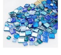 1.1 lbs Pierres de mosaïque pour l’artisanat,Pierres moldues pour le bricolage créatif,Mini pierres de décoration en vitrail pour l’extérieur,Bleu