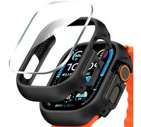 1+1 Pièces Dur PC Coque Protection pour Apple Watch Ultra/Ultra 2 49mm Protection Écran Verre Trempé 9H,Tactile,Résistant Aux Rayures,Match Précis Case pour iWatch Ultra/Ultra 2 49mm