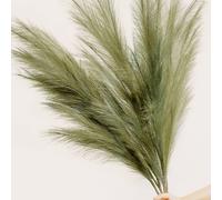 1,10 m 3-en-1 Herbe de Pampa artificielle, douce et moelleuse, fleur artificielle longue, roseau artificiel en plastique, 1 tige de plante artificielle moelleuse vert olive, décoration bohème artifici