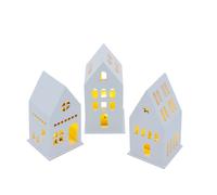 1.10 maisons LED blanches en bois - set de 3 / chacune env. 13 cm - maison décorative en 3 motifs différents