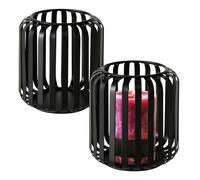 1.10 Photophore en métal VIKI rond / noir - set de 2 - bougeoir élégant porte-bougie à chauffe-plat (2 pièces)