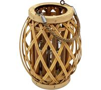 Lanterne en bois avec verre à bougie - 22 x 15 cm - Photophore avec corde de jute à suspendre - Bougeoir décoratif à suspendre pour l'intérieur, le jardin, le balcon