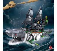 1 100 pièces Ensemble de blocs de construction pour adultes de navire pirate de requin-scie fantôme, avec design de squelette, cadeau d'anniversaire, de vacances et de la Saint-Valentin Outils d'assem