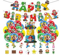 1/12/34/42 Fournitures de fête sur le thème du jeu Super Mario pour enfants, pas chères, décoration de fête artistique. Ensemble de décoration de ballons, de drapeaux et de fiches Mario pour créer la 