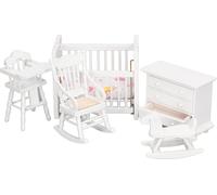 1:12 Dollhouse Möbelmodell Set Miniaturbaby Crib Rocking Horse Stuhl Cabinet Decoration Accessoires