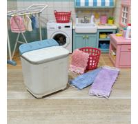 1:12 Échelle Accessoires de salle de lavage pour maison de poupée, modèle miniature de machine à laver, scène de salle de bain miniature avec machine à laver, serviettes, panier à linge Ensemble de ma