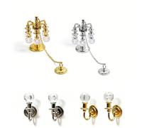 1:12 Luminaire pendentif en cristal métallique miniature pour maison de poupée, paire de lampes murales en cristal, luminaire suspendu en cristal, modèle de scène de salon miniature, convient pour la 