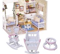 1:12 Maison de Poupée Accessoires Mini Meubles Dollhouse Cradle Cheval de Bois Poussette Setwhite
