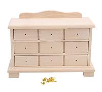 1:12 Miniature Cabinet Triple Chest of Drawers, Wooden Dollhouse Cabinet with Opening Doors and Pull Handles, Handcrafted 1:12 Scale Furniture Model for Doll House Room Box Decorat