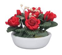 1:12 Scale Dollhouse Miniature Potted Plante Pot, Bricolage Miniature Artificial Red Rose Flowers, Clay Flowers Flower, Ornements Reenue