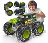 1:16 Monster Truck Télécommandé, Voiture Télécommandée Enfant avec Éclairage, 360° Rotation, Marche Debout, Conduite Inversée, Voiture Radiocommandée Amphibie 2,4 GHz pour Enfants dès 4, 6, 8 Ans
