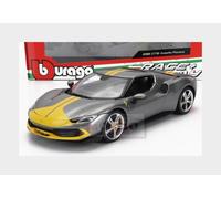 Bburago 1/18 Ferrari 296 GTB Grise et Jaune - Voiture Miniature fidèle et réaliste pour Les Enfants - dès 3 Ans. Reproduction soignée en Plastique - 16017GR