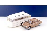 Voiture Miniature de Collection - NOREV 1/18 - PEUGEOT 404 with Caravan Henon - 1965 - Brown Metallic - 184837