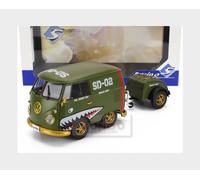 Solido – Miniature 1:18 Volkswagen T1 Kool Kombi Army Fighter 1950 avec remorque
