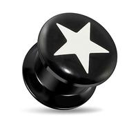 1/2"- 12MM Blanc Logo Star Noir jauge de Filetage Interne Acrylique Chair Tunnel Oreille Plug