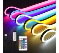 1/2/3/4/5/8/10 m kit de bande lumineuse flexible RGB Néon avec télécommande 16 couleurs, gradable, alimentée par USB, étanche, pour la décoration de fête de Noël, l'éclairage d'ambiance de chambre à c