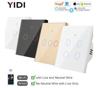 1 2 3 4 Gang 2 3 voies WiFi RF 433mhz Tuya applique murale tactile sans fil intelligente avec bouton de commutation 220V sans neutre ue Alexa Google Gold- 4 Gang