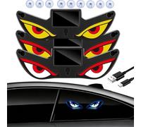 1/2/3/6pcs Solar Demon Eye LED Car Window Light, Waterproof Devil Eyes Light Gen-2 No Drill Suction Cup Dynamic Windshield Ambient Lamp Solar and USB Powered Flicker Signal Warning Lights (B7)