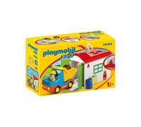 Playmobil 71686 Junior : Ouvrier avec Camion et Garage - Comprenant Une Benne basculante Mobile et Un Garage - Jouet fabriqué à partir de matière d'origine végétale - Dès 12 Mois