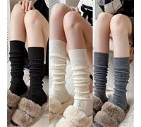 1/2/3 paires de chaussettes côtelées au-dessus du genou pour femmes - noir et blanc unicolore, chaussettes longues polyvalentes, convenant pour les trajets quotidiens en automne/hiver, lavage à la mai