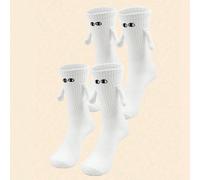 1/2/3 paires de chaussettes unisexes minimalistes blanches créatives à aimants pour se tenir la main, décoration brodée de grands yeux à la mode, chaussettes mi-mollet personnalisées et amusantes pour