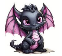 1/2/3 pièces Autocollant de transfert thermique dégradé noir-rose de bébé dragon de dessin animé , Décalcomanie de transfert thermique DIY, bébé dragon noir mat mignon avec des ailes translucides rose