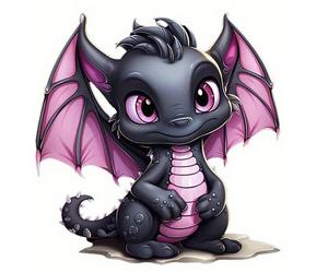 1/2/3 pièces Autocollant de transfert thermique dégradé noir-rose de bébé dragon de dessin animé , Décalcomanie de transfert thermique DIY, bébé dragon noir mat mignon avec des ailes translucides rose