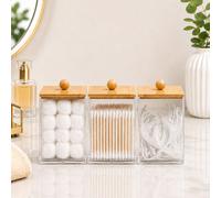 1/2/3 pièces Boîte de rangement pour cotons-tiges - Organisateur de salle de bain 12oz, bocal apothicaire carré en plastique avec couvercle en bambou, convient pour les boules de coton, les cotons-tig