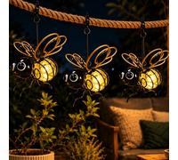 1/2/3 pièces Lumière à clip abeille solaire suspendue, IP44 étanche blanc chaud mignon jaune abeille, lumière pendante, interrupteur automatique du crépuscule à l'aube, lumière décorative, convient po