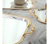 1/2/3 pièces, Plateau en fer de luxe bicolore : base argentée, bordure dorée et gravure de diamant, table/mariage/étagère d'exposition Accessoires de maison de luxe inspirés de la nature Moyen + Grand