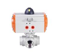 1/2" 3-Way Pneumatic Ball Valve 304 Stainless Steel Female Thread Double Acting DN15 Female Thread Pneumatic ball valves(L Type)