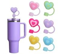 1/2/4/5/6/8 pièces Couvercles de paille en silicone en forme de cœur, 30 et 40 oz, Protections décoratives mignonnes, Cadeaux de la Saint-Valentin pour elle, filles, femmes Pack combiné de 5 pièces,Pa