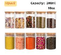 1/2/4/8/10/12 pièces Set, 280 ml bocaux à bonbons, bocaux à biscuits, bocaux de stockage en verre avec couvercle en bambou hermétique - Boîtes de conservation en verre transparent de 10 oz pour le thé