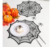 1/2/4 pièces Dessous de plat style toile d'araignée décoratifs pour Halloween, décorations de table de fête d'Halloween en polyester noir dentelle toile d'araignée, fournitures de décoration d'Hallowe