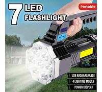 1/2/4 pièces Lampe de poche multifonction, lampe de camping à 7 LED haute luminosité avec ampoule COB latérale, lumière portative à main, 4 modes d'éclairage, lumière de secours SOS, câble de charge U