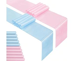 1/2/5/12 pièces Rose Bleu Chemin de Table, Chemin de Table Satin de 108 Pouces pour Douche de Bébé Révélation du Sexe Bleu Rose Chemin de Table en Soie Satin pour Nouvel An Saint-Valentin Mariage Banq