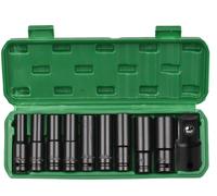 1/2 Inch Drive Hex Impact Socket Set 10-Piece Deep Socket Metric Sizes 10-22mm and 3/8 Inch Adapter CR-V Material with Hard Storage Box