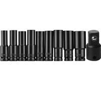 1/2 Inch Drive Hex Impact Socket Set 10-Piece Deep Socket Metric Sizes 10-22mm and 3/8 Inch Adapter CR-V Material with Hard Storage Box