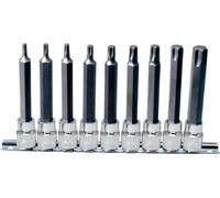 1/2" Juego de llaves de vaso con punta para tornillos TX CHROMEplus, largas, 9 pzs. T20-T60