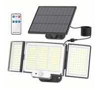 1/2 paquets Éclairage mural solaire extérieur 348 LED, Lumière de avec détecteur de mouvement avec câble de 5 m 3 modes, 3 têtes Projecteur de solaire avec télécommande, IP65 étanche, convient pour ja